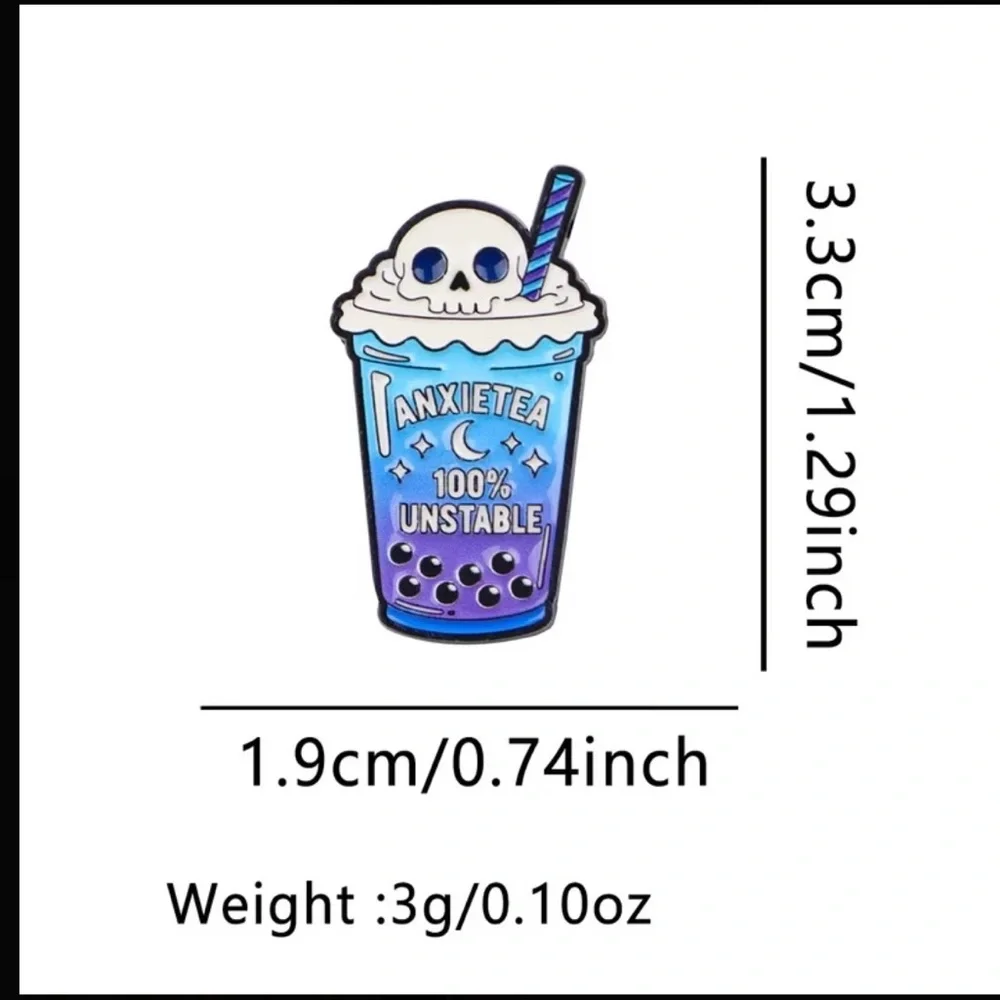 Anxietea 100% Unstable Bubble Tea Enamel Pin - Blue & Purple - Picture 3 of 4